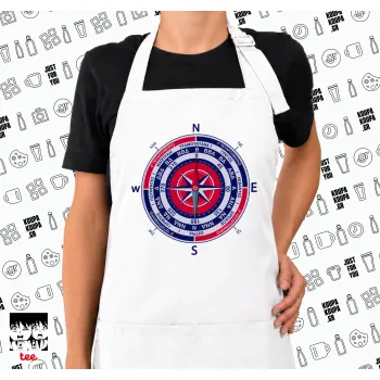 Ανεμολόγιο χάρτης πυξίδα ναυτικού, Ποδιά μακριά Σεφ ολόσωμη με τσέπες white (ΕΝΗΛΙΚΩΝ)