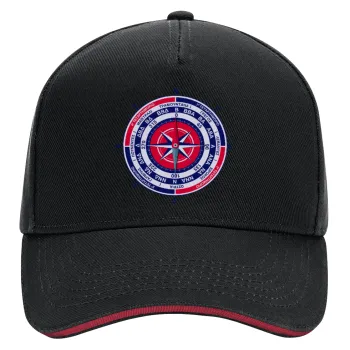 Wind compass, DRILL Adult Ultimate Hat BLACK/RED, (100% COTTON, ADULT, UNISEX, ONE SIZE)