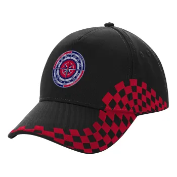 Wind compass, Adult Cap RACING Ultimate Black/Red, (100% COTTON DRILL, ADULT, UNISEX, ONE SIZE)
