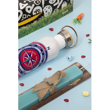 Ανεμολόγιο χάρτης πυξίδα ναυτικού, Πασχαλινή Λαμπάδα με παγούρι μεταλλικό (620ml, stainless steel) & κερί αρωματικό πλακέ (30cm) (ΤΙΡΚΟΥΑΖ)