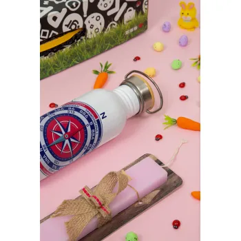 Ανεμολόγιο χάρτης πυξίδα ναυτικού, Πασχαλινή Λαμπάδα με παγούρι μεταλλικό (620ml, stainless steel) & κερί αρωματικό πλακέ (30cm) (ΡΟΖ)