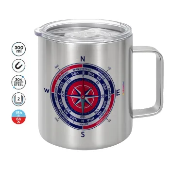 Wind compass, Double-walled stainless steel mug 300ml with temperature-retaining lid