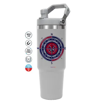 Wind compass, GREY color, 890ml (30oz) stainless Steel Tumbler with Handle