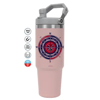 Wind compass, Pink color, 890ml (30oz) stainless Steel Tumbler with Handle
