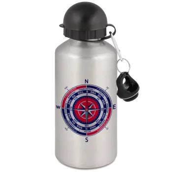 Ανεμολόγιο χάρτης πυξίδα ναυτικού, Μεταλλικό παγούρι νερού, Ασημένιο, αλουμινίου 500ml