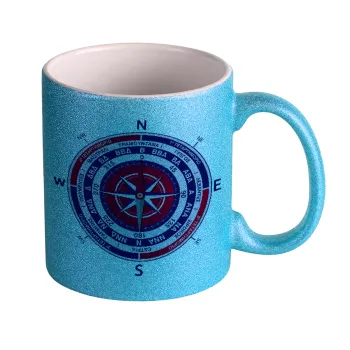 Ανεμολόγιο χάρτης πυξίδα ναυτικού, Κούπα Σιέλ Glitter που γυαλίζει, κεραμική, 330ml