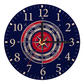Ανεμολόγιο χάρτης πυξίδα ναυτικού, Ρολόι τοίχου ξύλινο plywood (20cm)