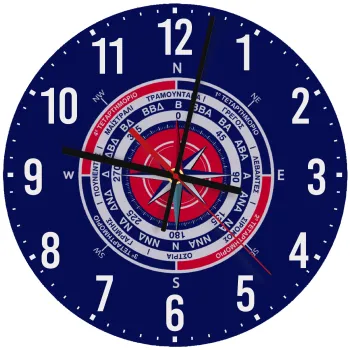 Ανεμολόγιο χάρτης πυξίδα ναυτικού, Ρολόι τοίχου ξύλινο (30cm)