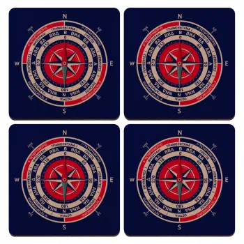 Wind compass, ΣΕΤ x4 Σουβέρ ξύλινα τετράγωνα plywood (9cm)