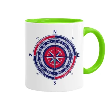 Ανεμολόγιο χάρτης πυξίδα ναυτικού, Κούπα χρωματιστή βεραμάν, κεραμική, 330ml
