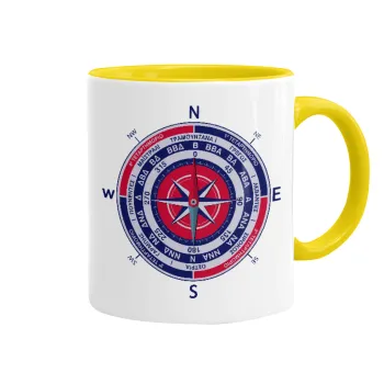 Ανεμολόγιο χάρτης πυξίδα ναυτικού, Κούπα χρωματιστή κίτρινη, κεραμική, 330ml