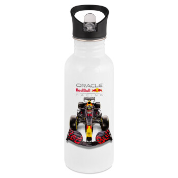 Redbull Racing Team F1, White water bottle with straw, stainless steel 600ml