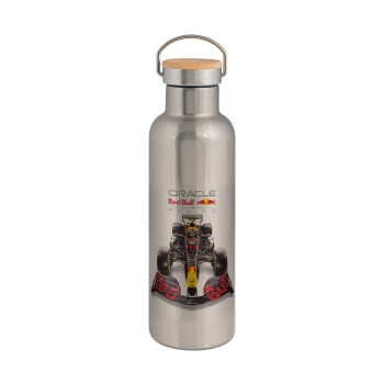 Redbull Racing Team F1, Stainless steel Silver with wooden lid (bamboo), double wall, 750ml