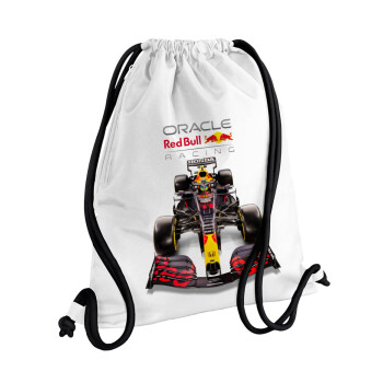 Redbull Racing Team F1, Τσάντα πλάτης πουγκί GYMBAG λευκή, με τσέπη (40x48cm) & χονδρά κορδόνια