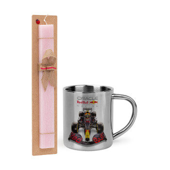 Redbull Racing Team F1, Πασχαλινό Σετ, μεταλλική κούπα θερμό (300ml) & πασχαλινή λαμπάδα αρωματική πλακέ (30cm) (ΡΟΖ)