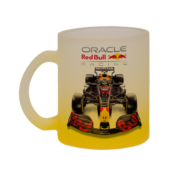 Redbull Racing Team F1, Κούπα γυάλινη δίχρωμη με βάση το κίτρινο ματ, 330ml