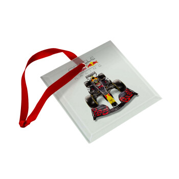 Redbull Racing Team F1, Χριστουγεννιάτικο στολίδι γυάλινο τετράγωνο 9x9cm