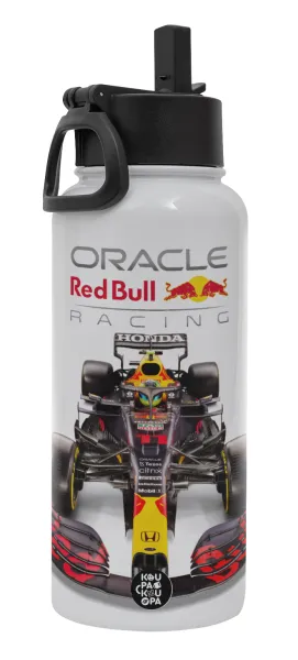 Redbull Racing Team F1 — Μεταλλικό παγούρι θερμός Λευκό με καλαμάκι και χερούλι (Stainless steel), διπλού τοιχώματος, 950ml