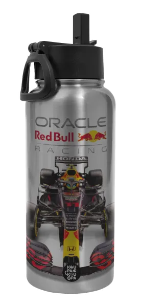 Redbull Racing Team F1 — Μεταλλικό παγούρι θερμός Silver με καλαμάκι και χερούλι (Stainless steel), διπλού τοιχώματος, 950ml