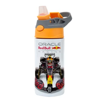 Redbull Racing Team F1, Παιδικό παγούρι θερμό, ανοξείδωτο, με καλαμάκι ασφαλείας, Πορτοκαλί/Γκρι (360ml) BPA-FREE