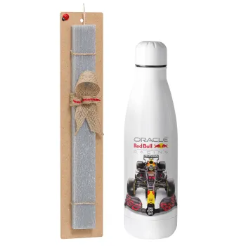 Redbull Racing Team F1, Easter Set, metallic stainless thermos bottle (500ml) & scented flat Easter candle (30cm) (GRAY)