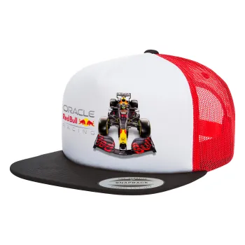 Redbull Racing Team F1, Adult Foam Flat Snapback with Mesh Black-White-Red (POLYESTER, ADULT, UNISEX, ONE SIZE)