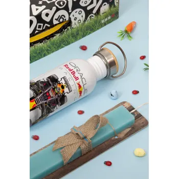 Redbull Racing Team F1, Πασχαλινή Λαμπάδα με παγούρι μεταλλικό (620ml, stainless steel) & κερί αρωματικό πλακέ (30cm) (ΤΙΡΚΟΥΑΖ)