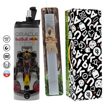 Redbull Racing Team F1, Πασχαλινή Λαμπάδα με Travel Tumbler θερμό (600ml, BPA free) & κερί αρωματικό πλακέ (30cm) (ΓΚΡΙ)