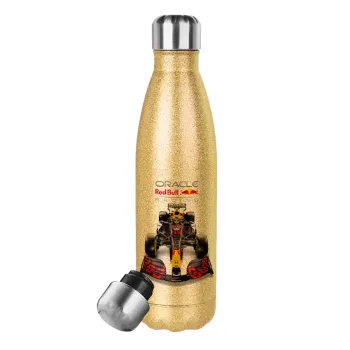 Redbull Racing Team F1, Glitter gold stainless steel thermos bottle, double-walled, 500ml