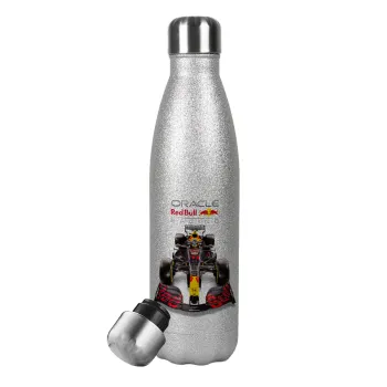 Redbull Racing Team F1, Μεταλλικό παγούρι θερμός Glitter Aσημένιο (Stainless steel), διπλού τοιχώματος, 500ml
