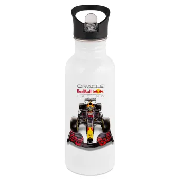 Redbull Racing Team F1, White water bottle with straw, stainless steel 600ml