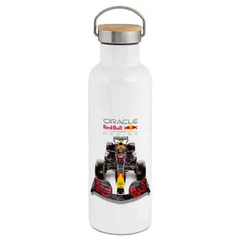 Redbull Racing Team F1, Stainless steel White with wooden lid (bamboo), double wall, 750ml