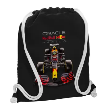 Redbull Racing Team F1, Backpack pouch GYMBAG Black, with pocket (40x48cm) & thick white cords