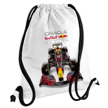 Redbull Racing Team F1, Backpack pouch GYMBAG white, with pocket (40x48cm) & thick cords