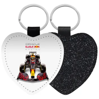 Redbull Racing Team F1, Μπρελόκ PU δερμάτινο glitter καρδιά ΜΑΥΡΟ