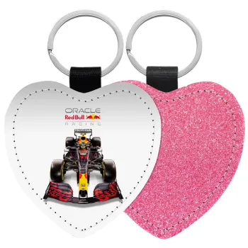 Redbull Racing Team F1, Μπρελόκ PU δερμάτινο glitter καρδιά ΡΟΖ