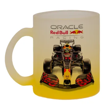 Redbull Racing Team F1, Κούπα γυάλινη δίχρωμη με βάση το κίτρινο ματ, 330ml