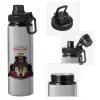 Metallic water bottle with safety cap, 850ml aluminum
