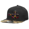 Adult Flat Snapback Hat Black/Camouflage, (100% COTTON TWILL, ADULT, UNISEX, ONE SIZE)