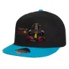 Child's Flat Snapback Hat, Black/Blue (100% COTTON, CHILD, UNISEX, ONE SIZE)