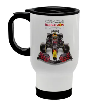 Redbull Racing Team F1, Stainless steel travel mug with lid, double wall white 450ml