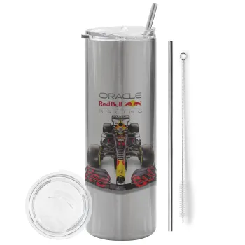 Redbull Racing Team F1, Tumbler stainless steel Silver 600ml, with metal straw & cleaning brush
