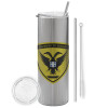 Tumbler stainless steel Silver 600ml, with metal straw & cleaning brush