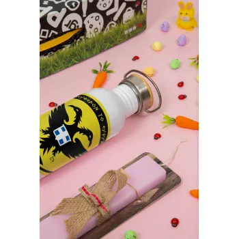 Ελληνικός Στρατός, Πασχαλινή Λαμπάδα με παγούρι μεταλλικό (620ml, stainless steel) & κερί αρωματικό πλακέ (30cm) (ΡΟΖ)