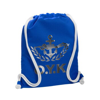 Ο.Υ.Κ., Τσάντα πλάτης πουγκί GYMBAG Μπλε, με τσέπη (40x48cm) & χονδρά κορδόνια