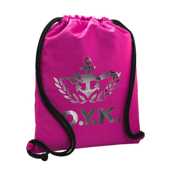 Ο.Υ.Κ., Backpack pouch GYMBAG Fuchsia, with pocket (40x48cm) & thick cords