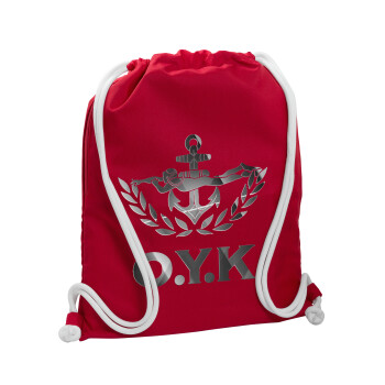 Ο.Υ.Κ., Τσάντα πλάτης πουγκί GYMBAG Κόκκινη, με τσέπη (40x48cm) & χονδρά κορδόνια