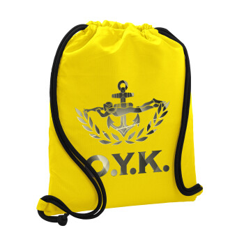 Ο.Υ.Κ., Τσάντα πλάτης πουγκί GYMBAG Κίτρινη, με τσέπη (40x48cm) & χονδρά κορδόνια
