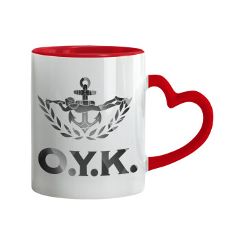 Ο.Υ.Κ., Mug heart red handle, ceramic, 330ml