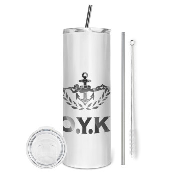 Ο.Υ.Κ., Tumbler ποτήρι θερμό από ανοξείδωτο ατσάλι 600ml, με μεταλλικό καλαμάκι & βούρτσα καθαρισμού